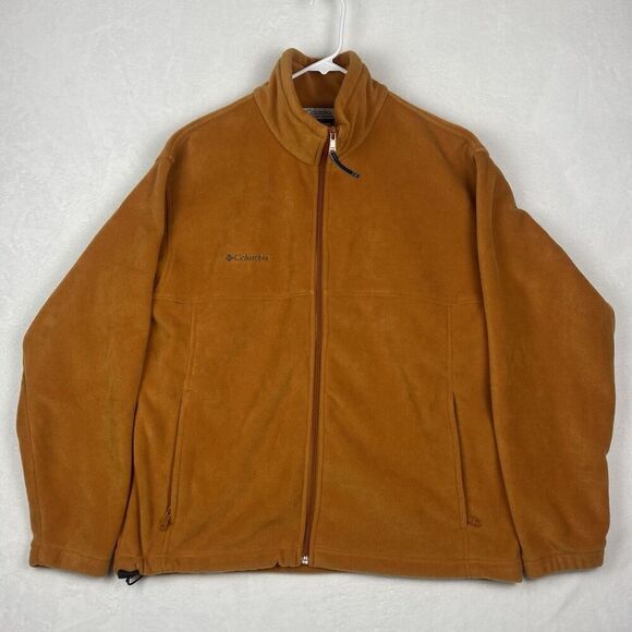 Columbia Fleece Jacket Mens Large Burnt Orange Full Zip Logo Pockets Outdoor - Picture 1 of 7